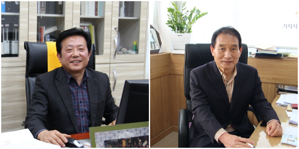 기지시줄다리기 안본환 보존회 회장(좌)과 김덕주 축제위원장