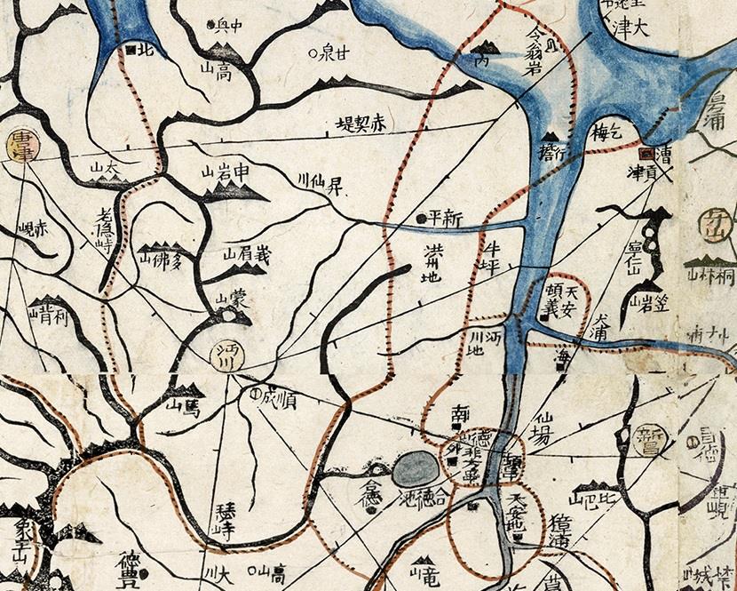 고산자 김정호의 대동여지도상 신평면 지역(1861년) - 행담도, 영웅암, 내도(안섬)이 홍주땅으로 표시 되어 있고 대진(한진)이 평택 만호리 지점에 있다.
