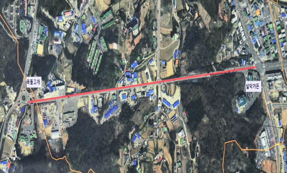 빨간 선으로 표시된 곳이 설악가든~옥돌고개 구간확장 예정 구간