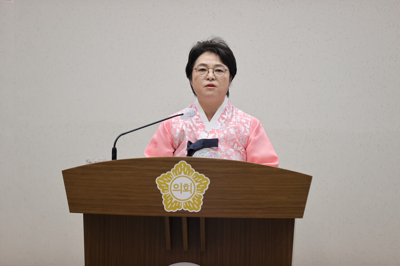 5분 자유발언을 하고 있는 김명회 의원. ⓒ당진시의회 제공