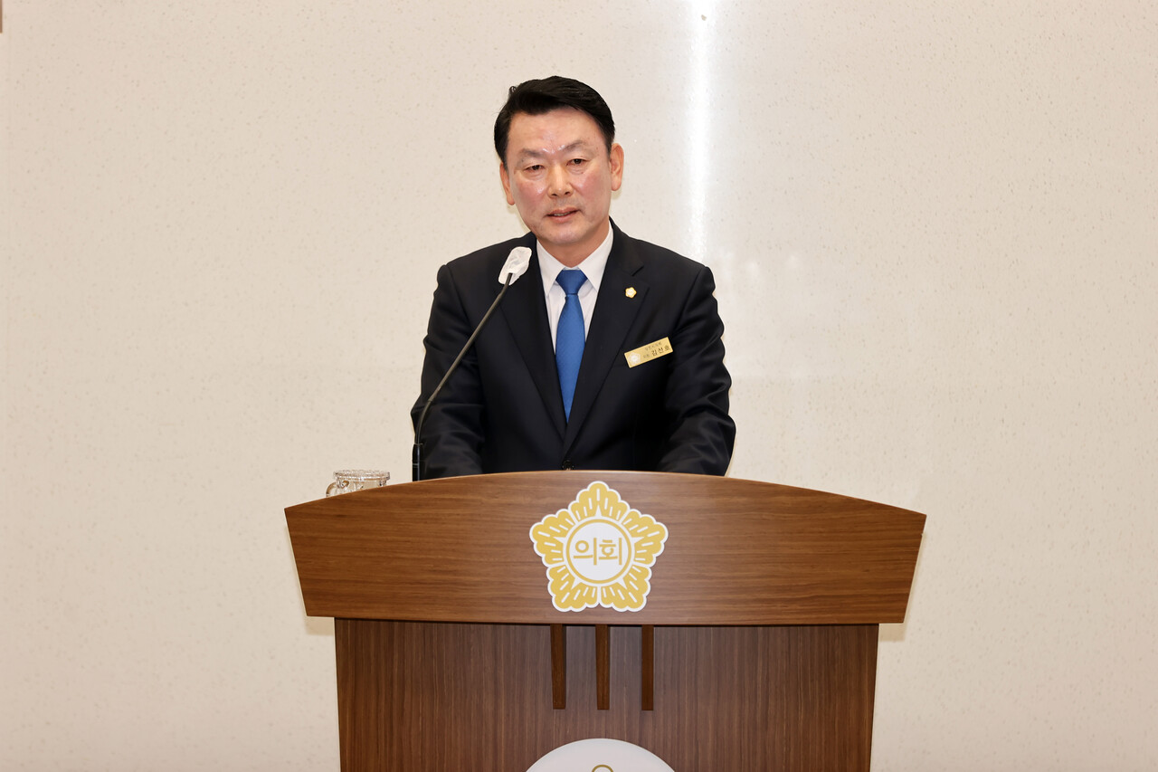 5분 자유 발언을 하고 있는 김선호 의원. ⓒ당진시의회 제공