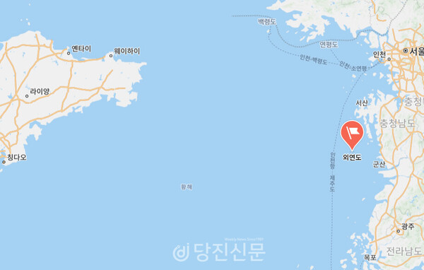 서해상에서 우리나라 인접 외연도 위치 및 크고 작은 섬들. ⓒ이인화 제공